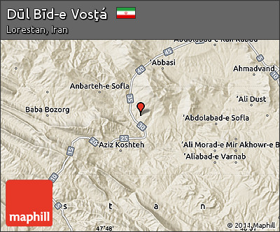 Shaded Relief Map of Dūl Bīd-e Vosţá