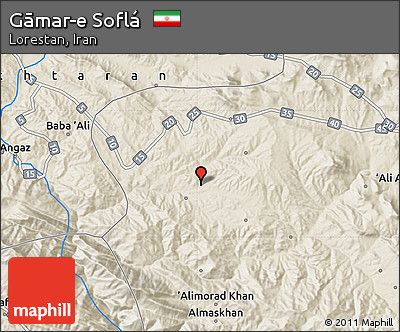 Shaded Relief Map of Gāmar-e Soflá
