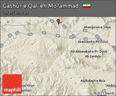 Shaded Relief Map of Gashūr-e Qal`eh Moḩammad