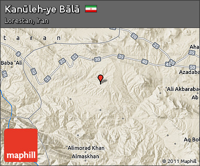 Shaded Relief Map of Kanūleh-ye Bālā