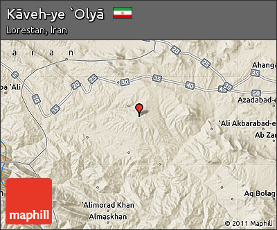 Shaded Relief Map of Kāveh-ye `Olyā