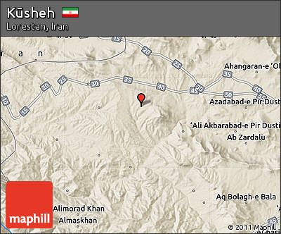 Shaded Relief Map of Kūsheh