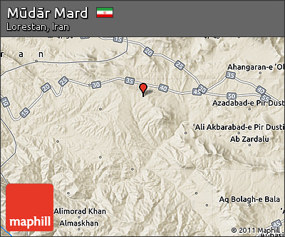 Shaded Relief Map of Mūdār Mard