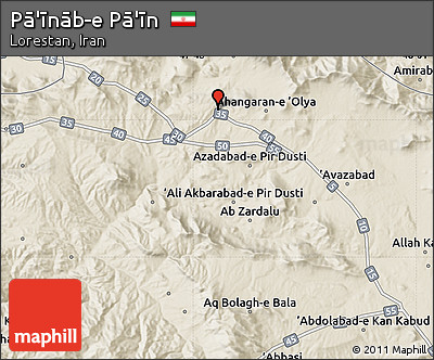 Shaded Relief Map of Pā'īnāb-e Pā'īn