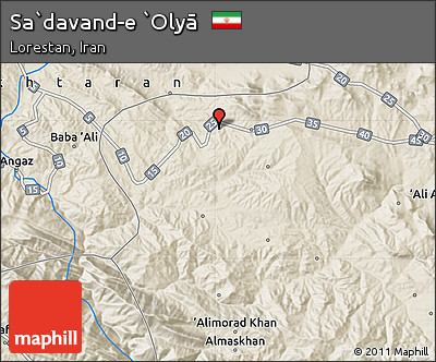 Shaded Relief Map of Sa`davand-e `Olyā