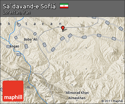 Shaded Relief Map of Sa`davand-e Soflá