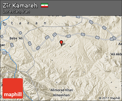 Shaded Relief Map of Zīr Kamareh