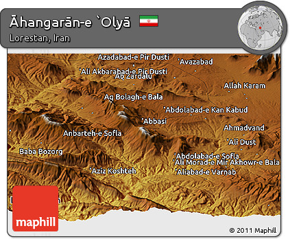 Physical Panoramic Map of Āhangarān-e `Olyā