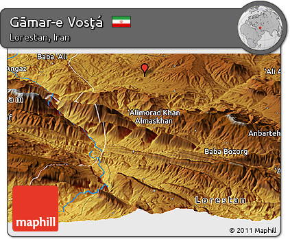 Physical Panoramic Map of Gāmar-e Vosţá