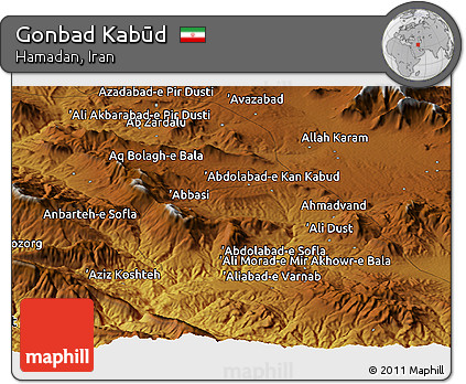 Physical Panoramic Map of Gonbad Kabūd