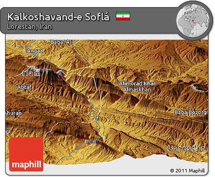 Physical Panoramic Map of Kalkoshavand-e Soflá
