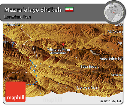 Physical Panoramic Map of Mazra`eh-ye Shūkeh