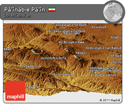 Physical Panoramic Map of Pā'īnāb-e Pā'īn