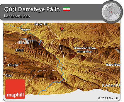 Physical Panoramic Map of Qūţī Darreh-ye Pā'īn