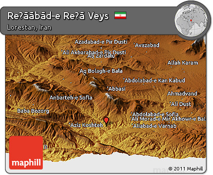 Physical Panoramic Map of Reẕāābād-e Reẕā Veys
