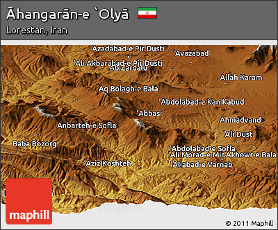 Physical Panoramic Map of Āhangarān-e `Olyā