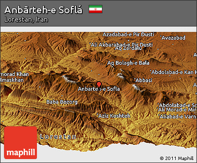 Physical Panoramic Map of Anbārteh-e Soflá