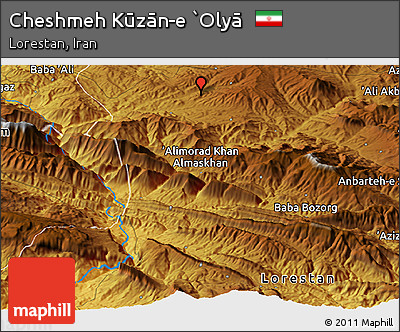Physical Panoramic Map of Cheshmeh Kūzān-e `Olyā