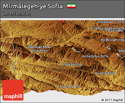 Physical Panoramic Map of Mīrmālegeh-ye Soflá