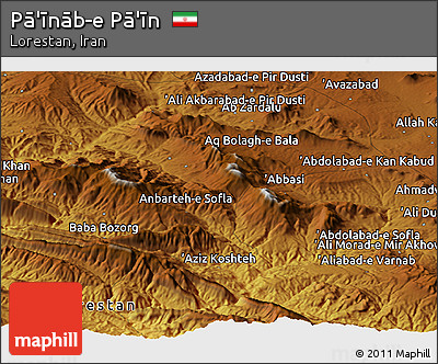 Physical Panoramic Map of Pā'īnāb-e Pā'īn