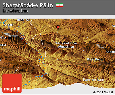 Physical Panoramic Map of Sharafābād-e Pā'īn
