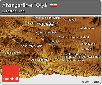 Physical Panoramic Map of Āhangarān-e `Olyā