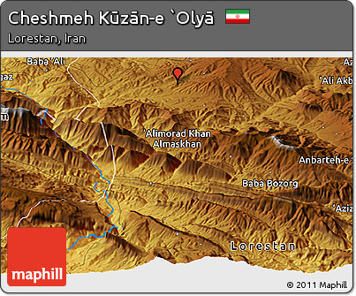 Physical Panoramic Map of Cheshmeh Kūzān-e `Olyā