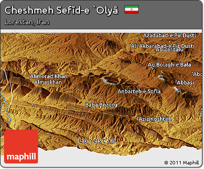 Physical Panoramic Map of Cheshmeh Sefīd-e `Olyā