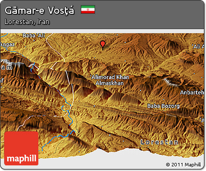 Physical Panoramic Map of Gāmar-e Vosţá