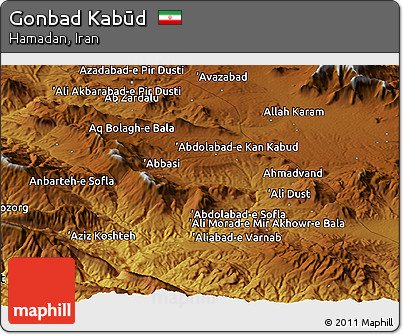 Physical Panoramic Map of Gonbad Kabūd