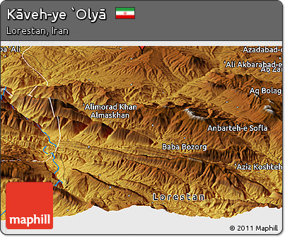 Physical Panoramic Map of Kāveh-ye `Olyā