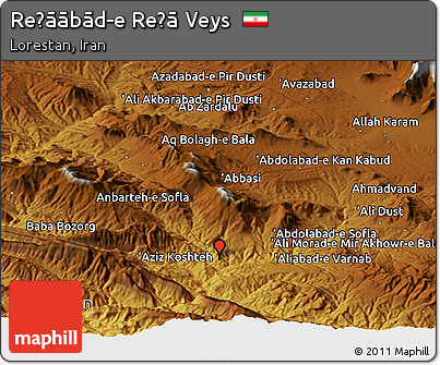 Physical Panoramic Map of Reẕāābād-e Reẕā Veys