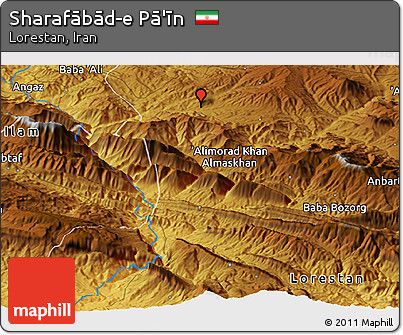 Physical Panoramic Map of Sharafābād-e Pā'īn