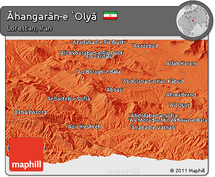Political Panoramic Map of Āhangarān-e `Olyā