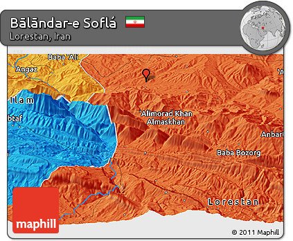 Political Panoramic Map of Bālāndar-e Soflá