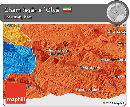 Political Panoramic Map of Cham Ḩeşār-e `Olyā