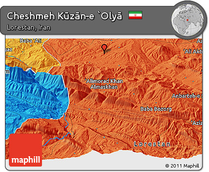 Political Panoramic Map of Cheshmeh Kūzān-e `Olyā