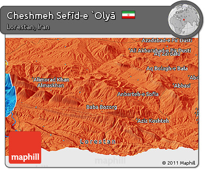 Political Panoramic Map of Cheshmeh Sefīd-e `Olyā