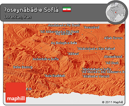 Political Panoramic Map of Ḩoseynābād-e Soflá