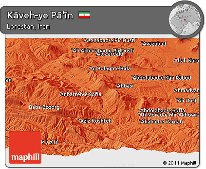 Political Panoramic Map of Kāveh-ye Pā'īn