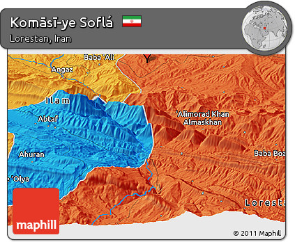 Political Panoramic Map of Komāsī-ye Soflá