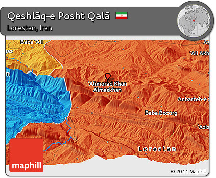 Political Panoramic Map of Qeshlāq-e Posht Qalā
