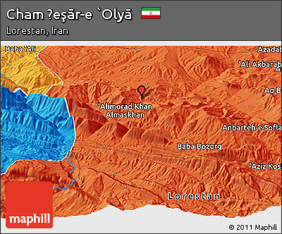 Political Panoramic Map of Cham Ḩeşār-e `Olyā