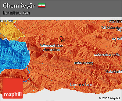Political Panoramic Map of Cham Ḩeşār