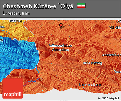 Political Panoramic Map of Cheshmeh Kūzān-e `Olyā