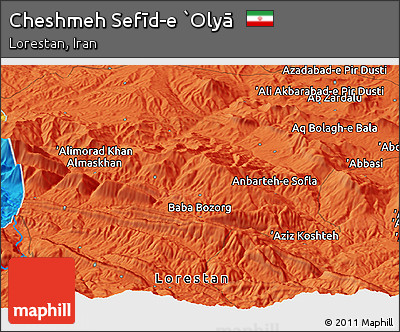 Political Panoramic Map of Cheshmeh Sefīd-e `Olyā