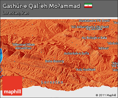Political Panoramic Map of Gashūr-e Qal`eh Moḩammad
