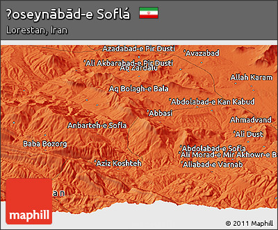 Political Panoramic Map of Ḩoseynābād-e Soflá