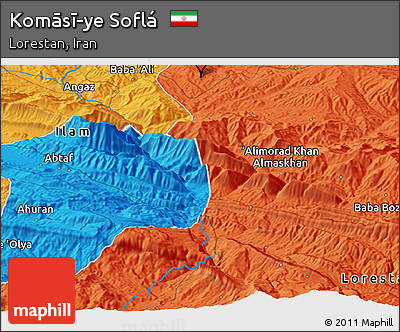 Political Panoramic Map of Komāsī-ye Soflá
