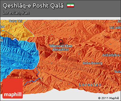 Political Panoramic Map of Qeshlāq-e Posht Qalā